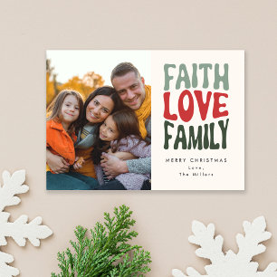 Tarjeta Pequeña Fe, amor, familia - letras retro vintage