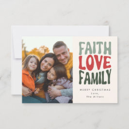 Tarjeta Pequeña Fe, amor, familia - letras retro vintage