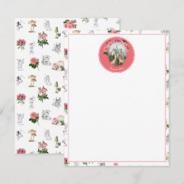 Tarjeta Pequeña Fe Hadas Castillo de Honor Floral Rosa Monograma