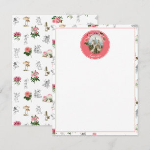 Tarjeta Pequeña Fe Hadas Castillo de Honor Floral Rosa Monograma