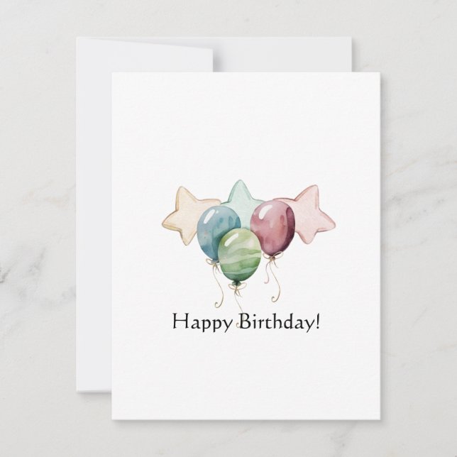 Tarjeta Pequeña Felices Estrellas de Cumpleaños y Globos (Anverso)