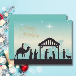 Tarjeta Pequeña Felices Fiestas Escena de la Natividad