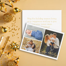 Tarjeta Pequeña felices fiestas guión dorado  3 fotos collage 