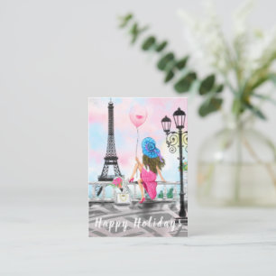 Tarjeta Pequeña Felices Fiestas - Me encanta París - Mujer con Glo