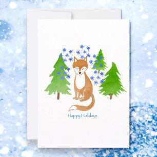 Tarjeta Pequeña Felices Fiestas Zorro en los Bosques