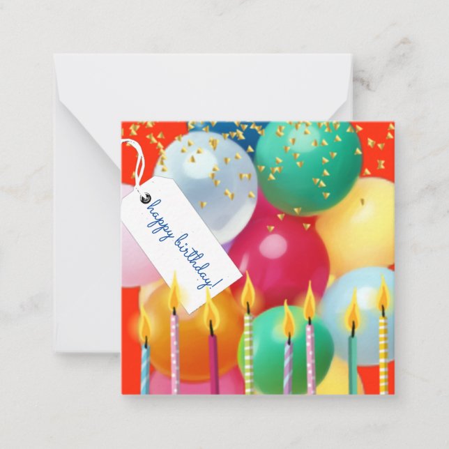 Tarjeta Pequeña Felices globos de cumpleaños y alta defensa de vel (Anverso)