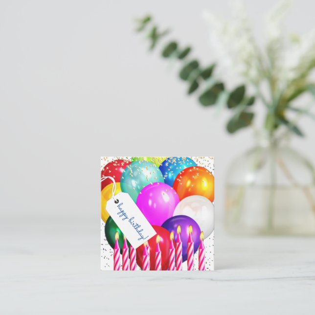Tarjeta Pequeña Felices globos de cumpleaños y alta defensa de vel (Anverso de pie)