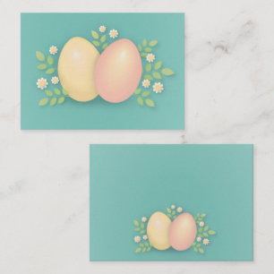 Tarjeta Pequeña Felices huevos de Pascua y flores amarillo pálido