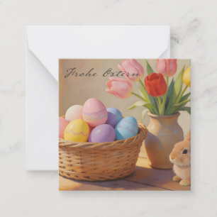Tarjeta Pequeña Felices Pascuas con huevos de Pascua y tulipanes c