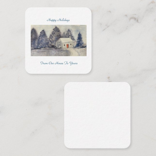 Tarjeta Pequeña Felices vacaciones Navidades Casas de cabaña de ni (Anverso / Reverso)