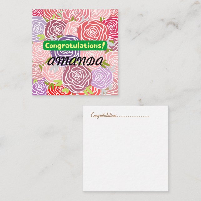 Tarjeta Pequeña Felicitaciones Patrón floral colorido moderno (Anverso / Reverso)