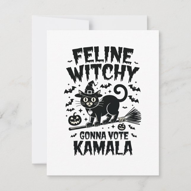 Tarjeta Pequeña Feline Witchen votará Kamala Halloween (Anverso)