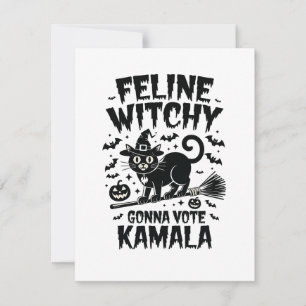 Tarjeta Pequeña Feline Witchen votará Kamala Halloween