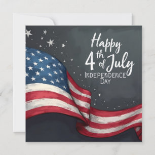 Tarjeta Pequeña Feliz 4 de julio Ilustración de arte de bandera vi
