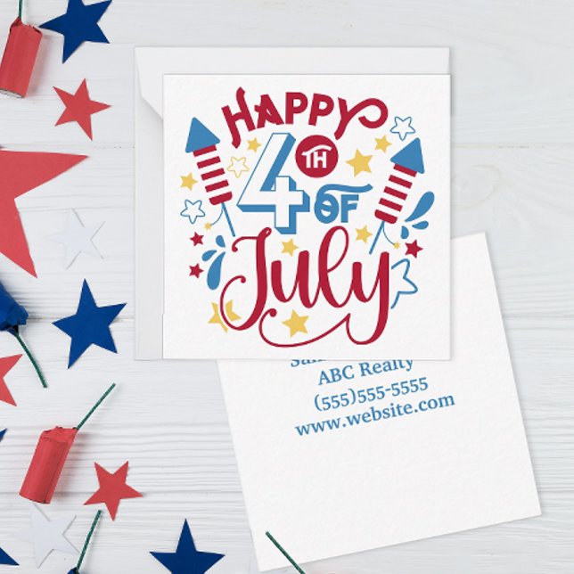 Tarjeta Pequeña Feliz 4 de julio Pop By (Personalized 4th of July Pop By Card for Real Estate and Small Business)