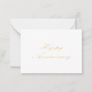 Tarjeta Pequeña Feliz Aniversario fuente dorada letra script blanc