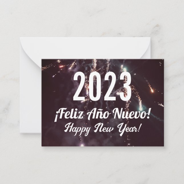 Tarjeta Pequeña Feliz Año Nuevo en español  (Anverso)