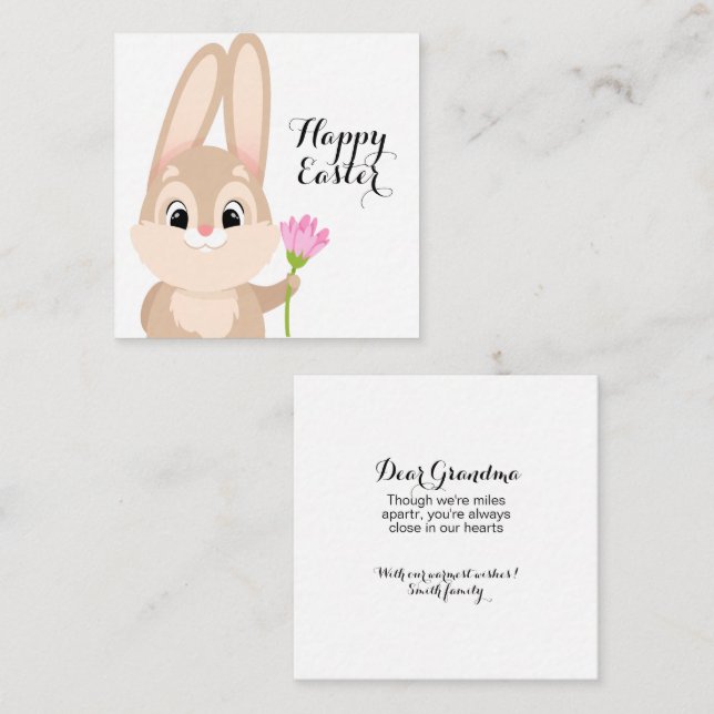 Tarjeta Pequeña Feliz Conejo de Pascua (Anverso / Reverso)