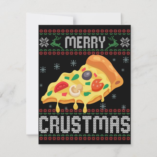 Tarjeta Pequeña Feliz Crustmas Funny Navidad Pizza Suéter Feo (Anverso)