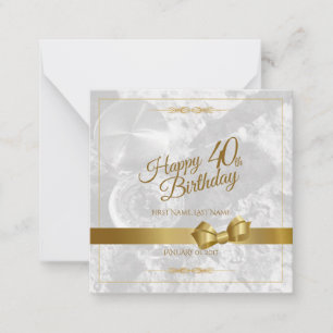 Tarjeta Pequeña Feliz cumpleaños 40 con lazo dorado