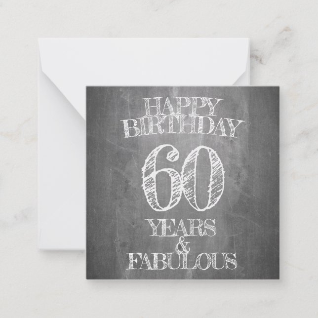 Tarjeta Pequeña Feliz cumpleaños - 60 años y fabuloso en chalkboar (Anverso)