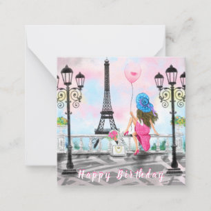 Tarjeta Pequeña Feliz cumpleaños a mujer con globo en París