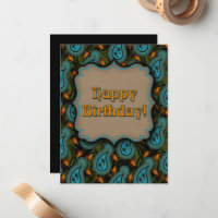 Feliz cumpleaños Aqua Black Gold Paisley