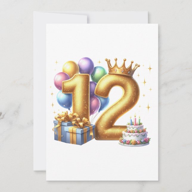 Tarjeta Pequeña Feliz cumpleaños dorado 12 (Anverso)