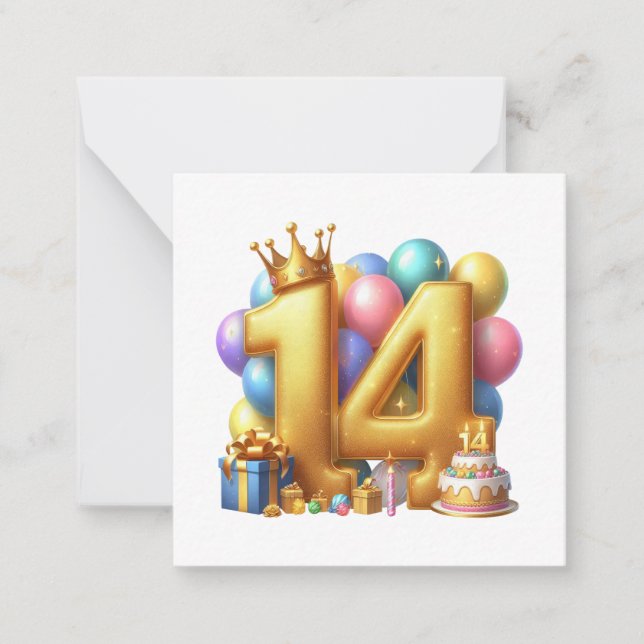Tarjeta Pequeña Feliz cumpleaños dorado 14 (Anverso)