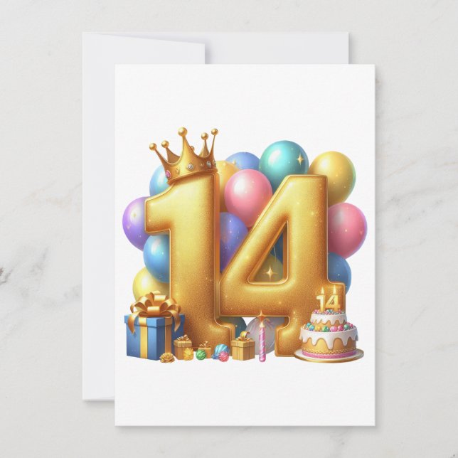 Tarjeta Pequeña Feliz cumpleaños dorado 14 (Anverso)