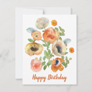 Tarjeta Pequeña Feliz Cumpleaños Flores Naranjas de Primavera