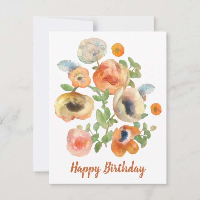 Tarjeta Pequeña Feliz Cumpleaños Flores Naranjas de Primavera (Reverso)