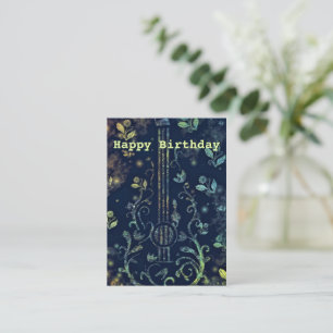Tarjeta Pequeña Feliz cumpleaños - Guitarra de flores románticas