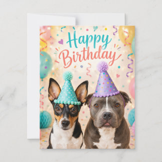 Tarjeta Pequeña Feliz Cumpleaños Perros con Gorros de Fiesta Salud