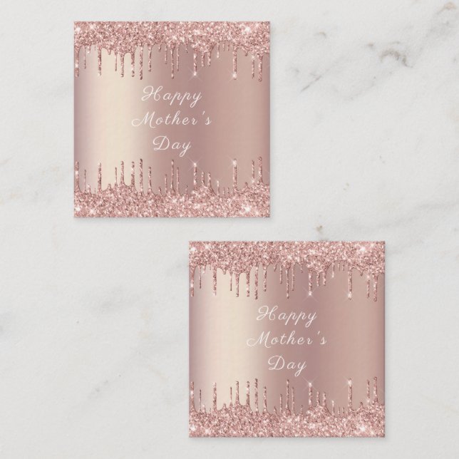 Tarjeta Pequeña Feliz Día de la Madre - Rosa de goles de Purpurina (Anverso / Reverso)