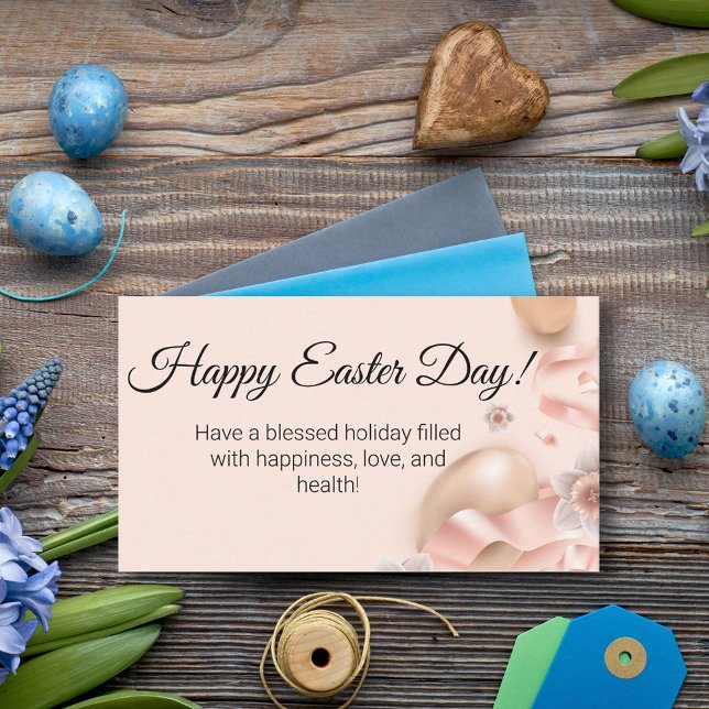 Tarjeta Pequeña feliz día de Pascua huevos dorados fondo rosa (Subido por el creador)