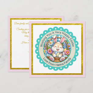 Tarjeta Pequeña Feliz día de Pascua I Conejo Lindo & Canasta Flor