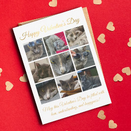 Tarjeta Pequeña feliz día de San Valentín, 9 fotos de gato collage