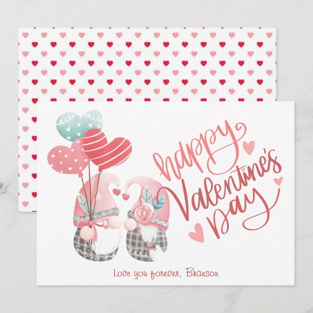 Tarjeta Pequeña Feliz Día de San Valentín a la pareja Gnome Valent (Anverso / Reverso)
