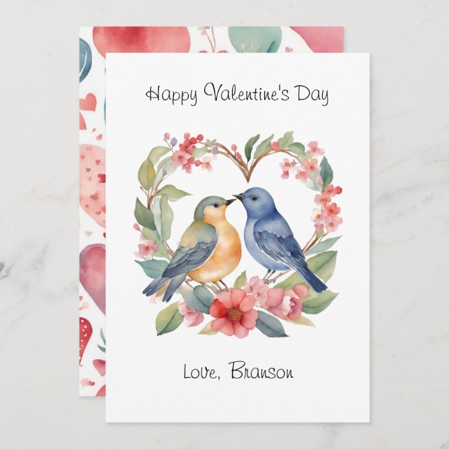 Tarjeta Pequeña Feliz Día de San Valentín acuarela foto de San Val (Anverso / Reverso)