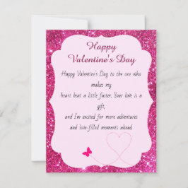 Tarjeta Pequeña Feliz Día de San Valentín al Rosa Purpurina rosado