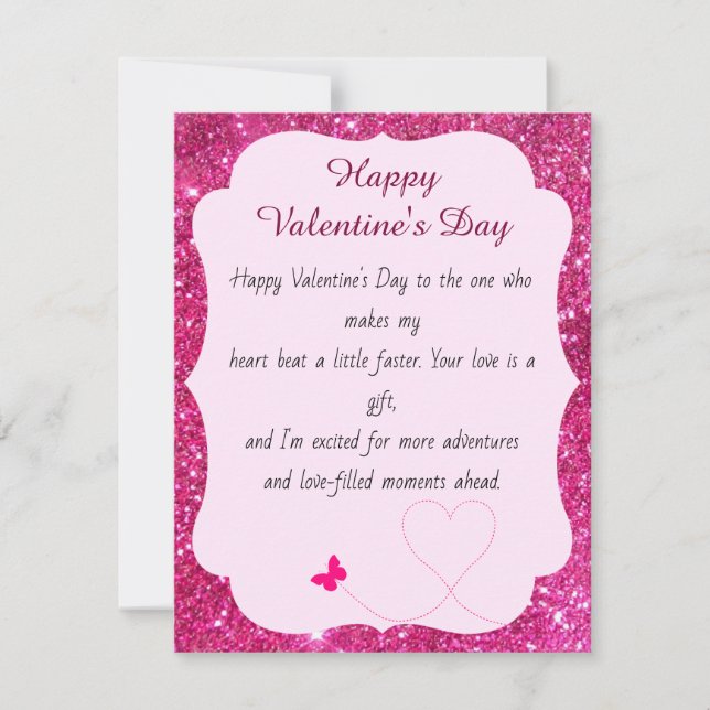 Tarjeta Pequeña Feliz Día de San Valentín al Rosa Purpurina rosado (Anverso)