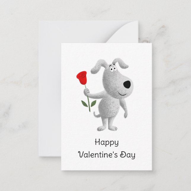 Tarjeta Pequeña Feliz Día de San Valentín, cachorro de Rosas Rojas (Anverso)