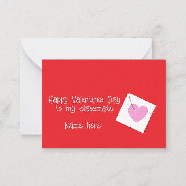 Tarjeta Pequeña Feliz Día de San Valentín compañero de clase Cute  (Anverso)