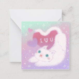 Tarjeta Pequeña Feliz día de San Valentín con gato blanco esponjos