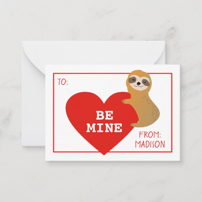 Tarjeta Pequeña Feliz Día de San Valentín | Corazón lindo Sloth (Anverso)
