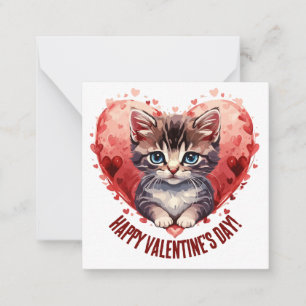 Tarjeta Pequeña Feliz día de San Valentín Gatito con Corazón