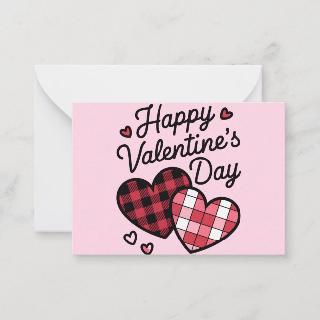 Tarjeta Pequeña Feliz Día de San Valentín Leopardo Cuadros Corazón (Anverso)