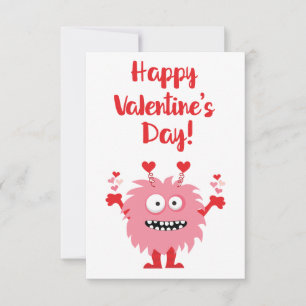 Tarjeta Pequeña Feliz Día de San Valentín, monstruo rosa de Person