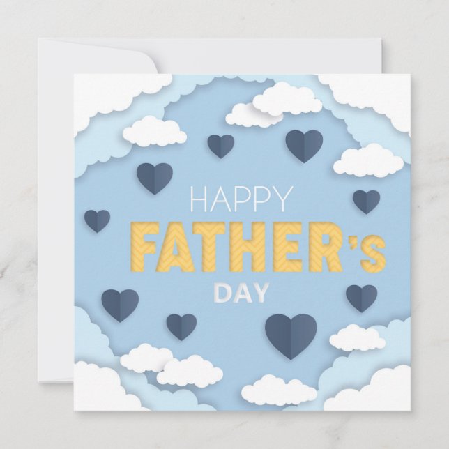 Tarjeta Pequeña Feliz Día del Padre corazones azules en el cielo (Anverso)